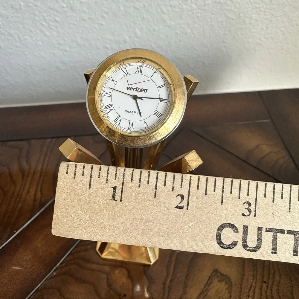 Vintage Verizon Brass Pedestal Quartz Clock 7 Inch MCM Atomic‎ Style Gold Rare